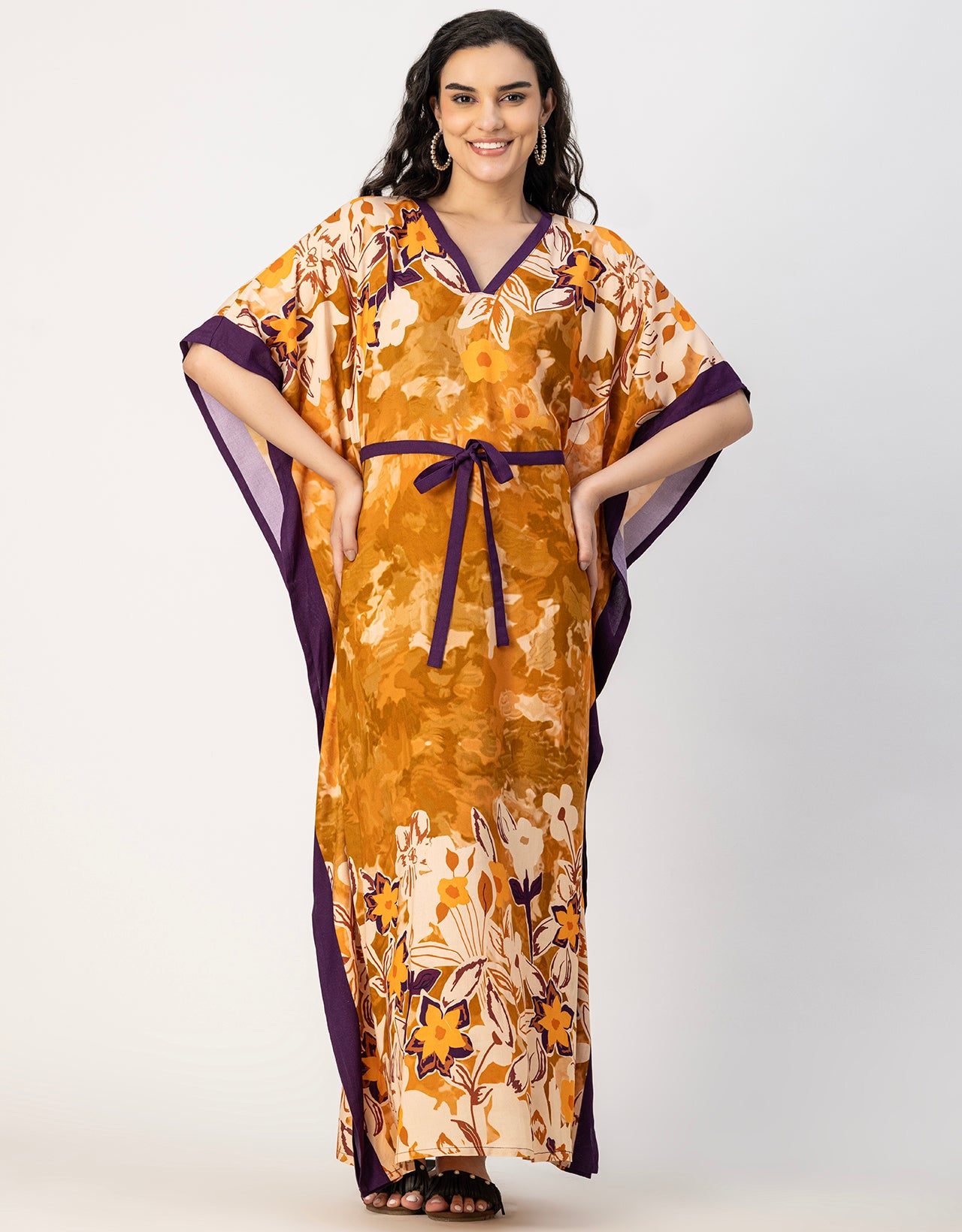 Kimono Sleeves V Neck Rayon Kaftan