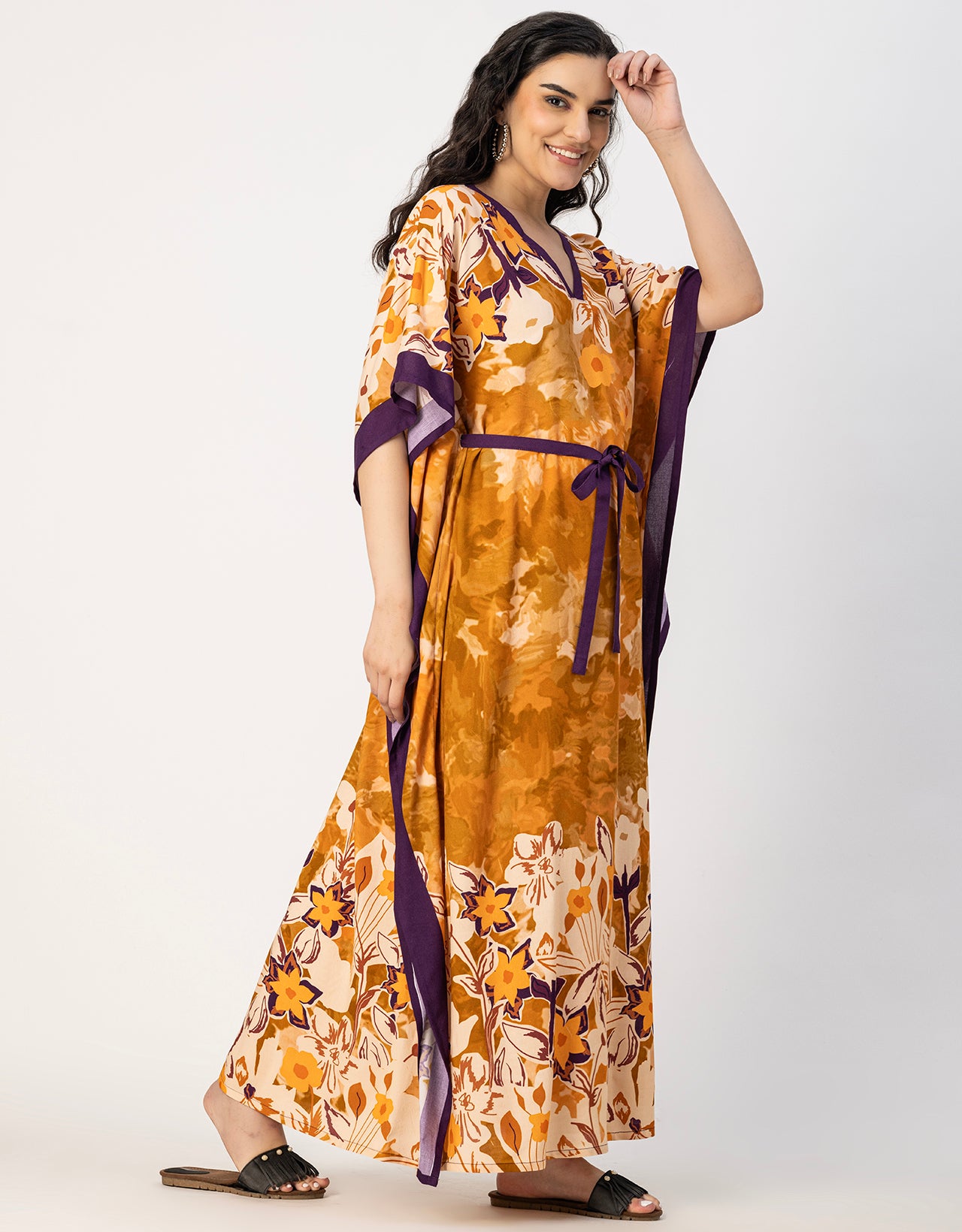 Kimono Sleeves V Neck Rayon Kaftan