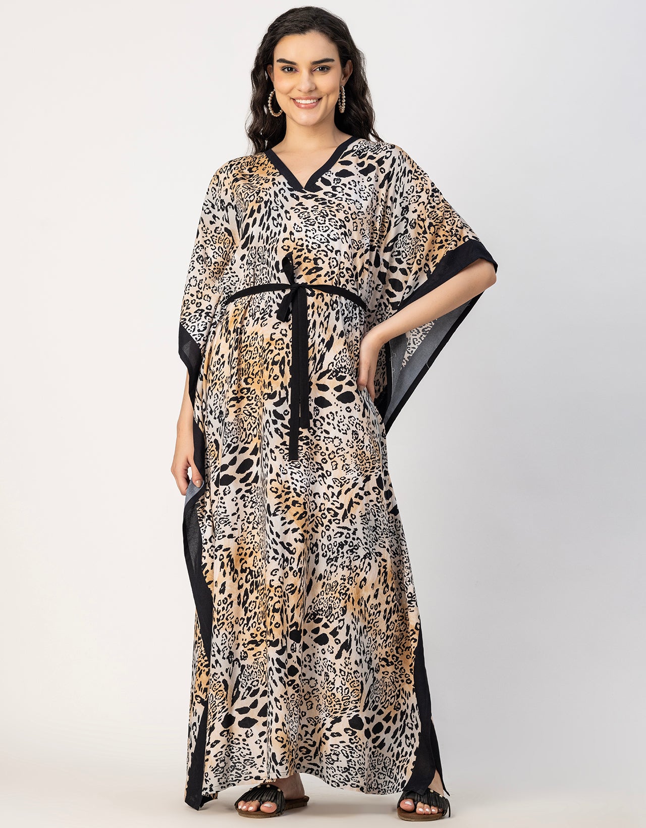 Kimono Sleeves V Neck Rayon Kaftan