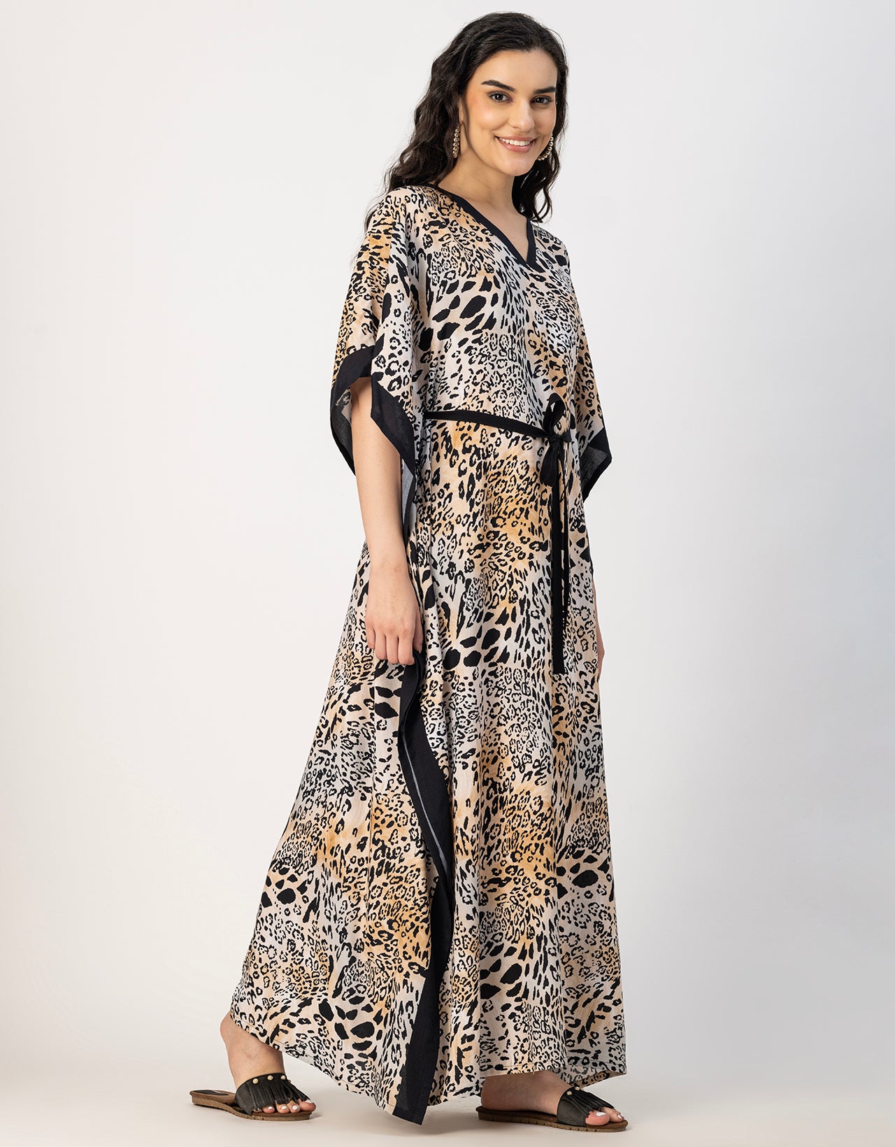 Kimono Sleeves V Neck Rayon Kaftan