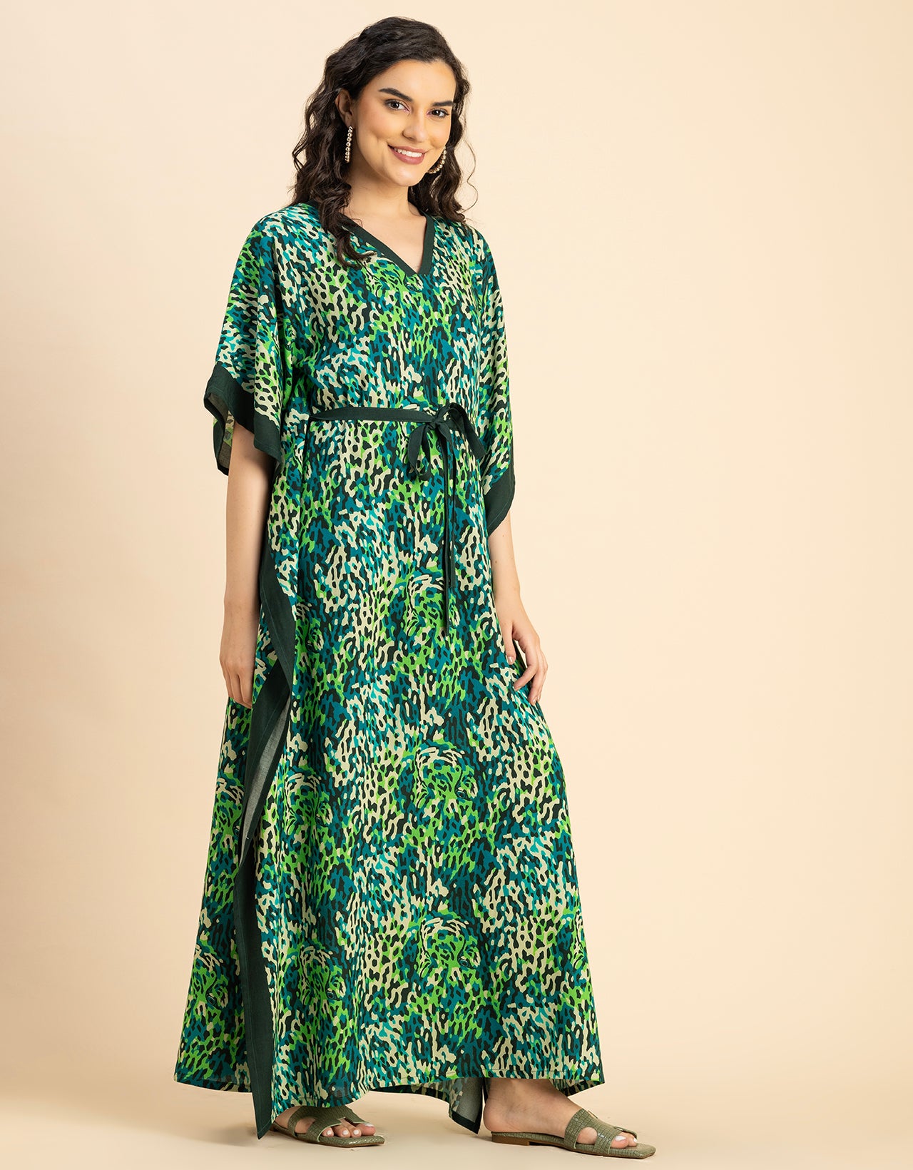 Kimono Sleeves V Neck Rayon Kaftan