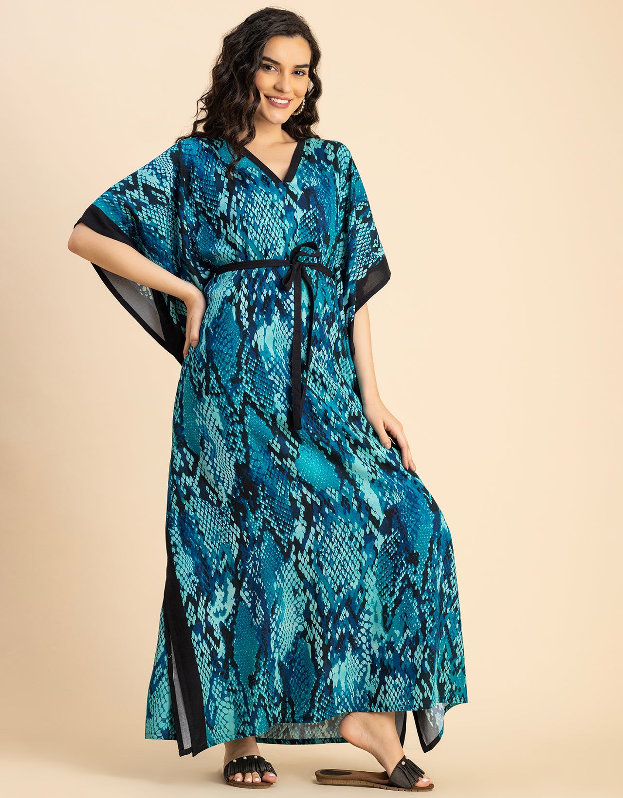 Kimono Sleeves V Neck Rayon Kaftan