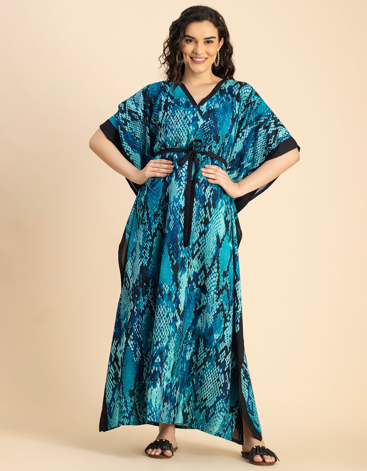 Kimono Sleeves V Neck Rayon Kaftan
