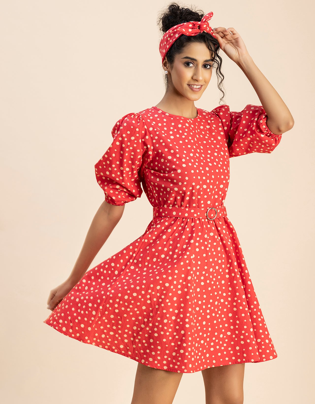 Round Neck Skater Printed Cotton Dress