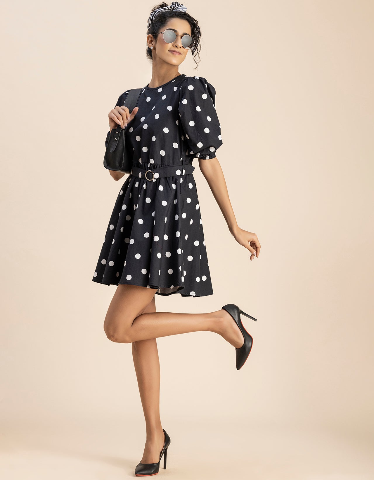 Round Neck Skater Printed Cotton Dress