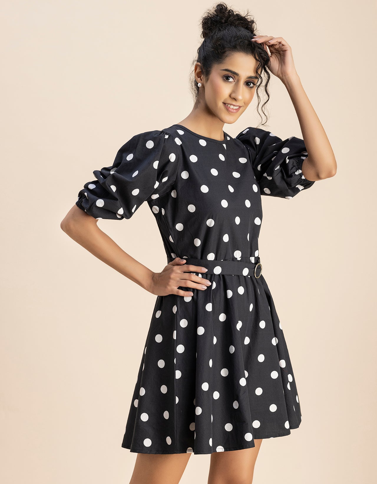 Round Neck Skater Printed Cotton Dress