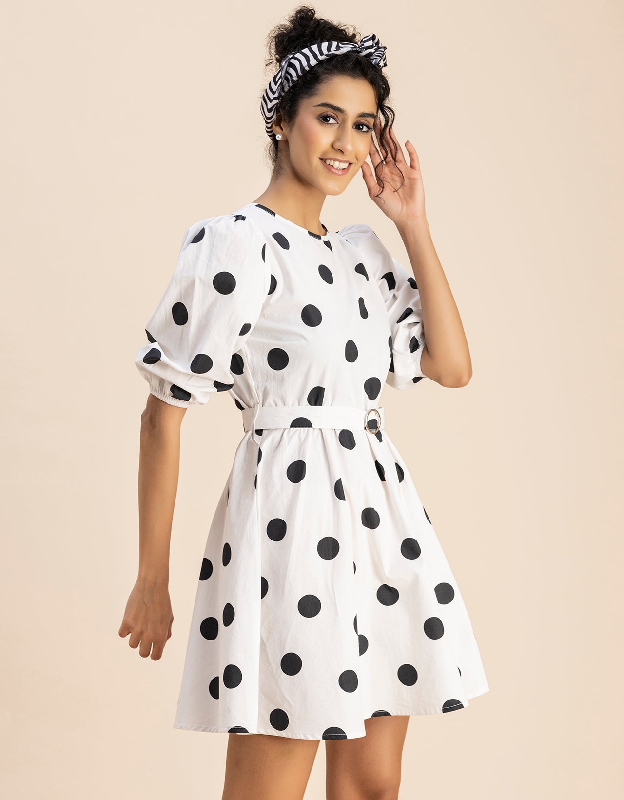 Round Neck Skater Printed Cotton Dress