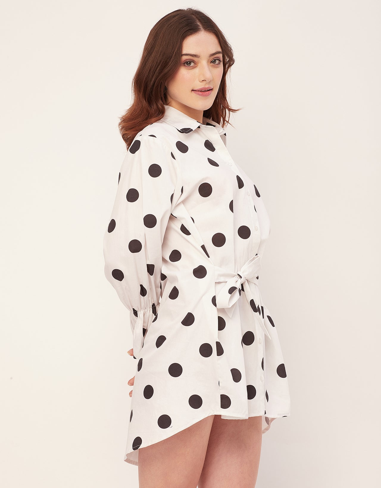 Spread Collar Shirt Cotton Dress