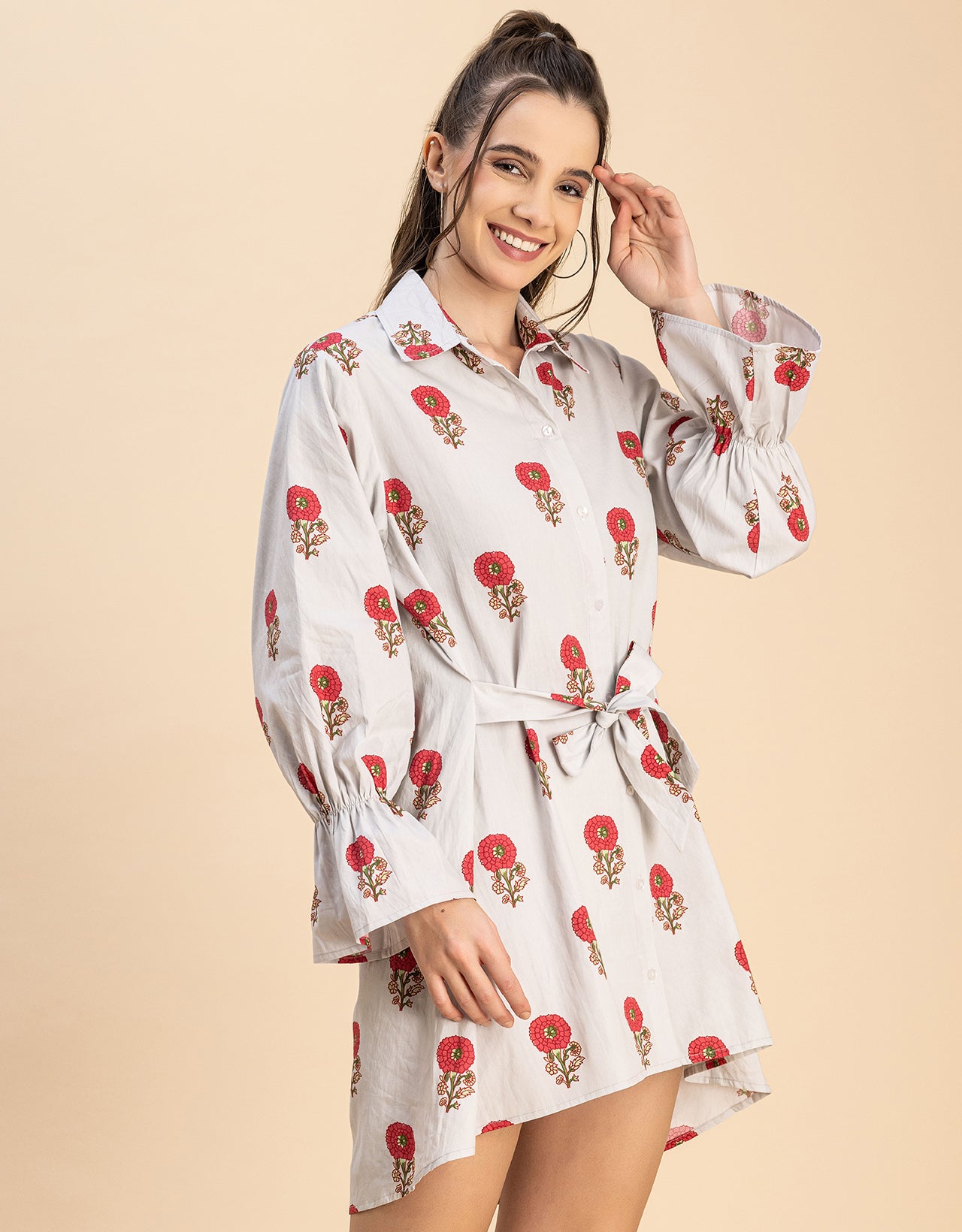 Spread Collar Shirt Cotton Dress