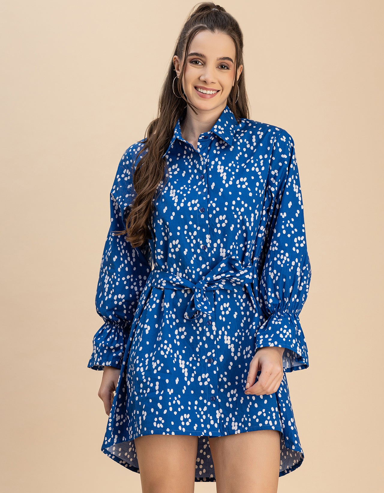Spread Collar Shirt Cotton Dress