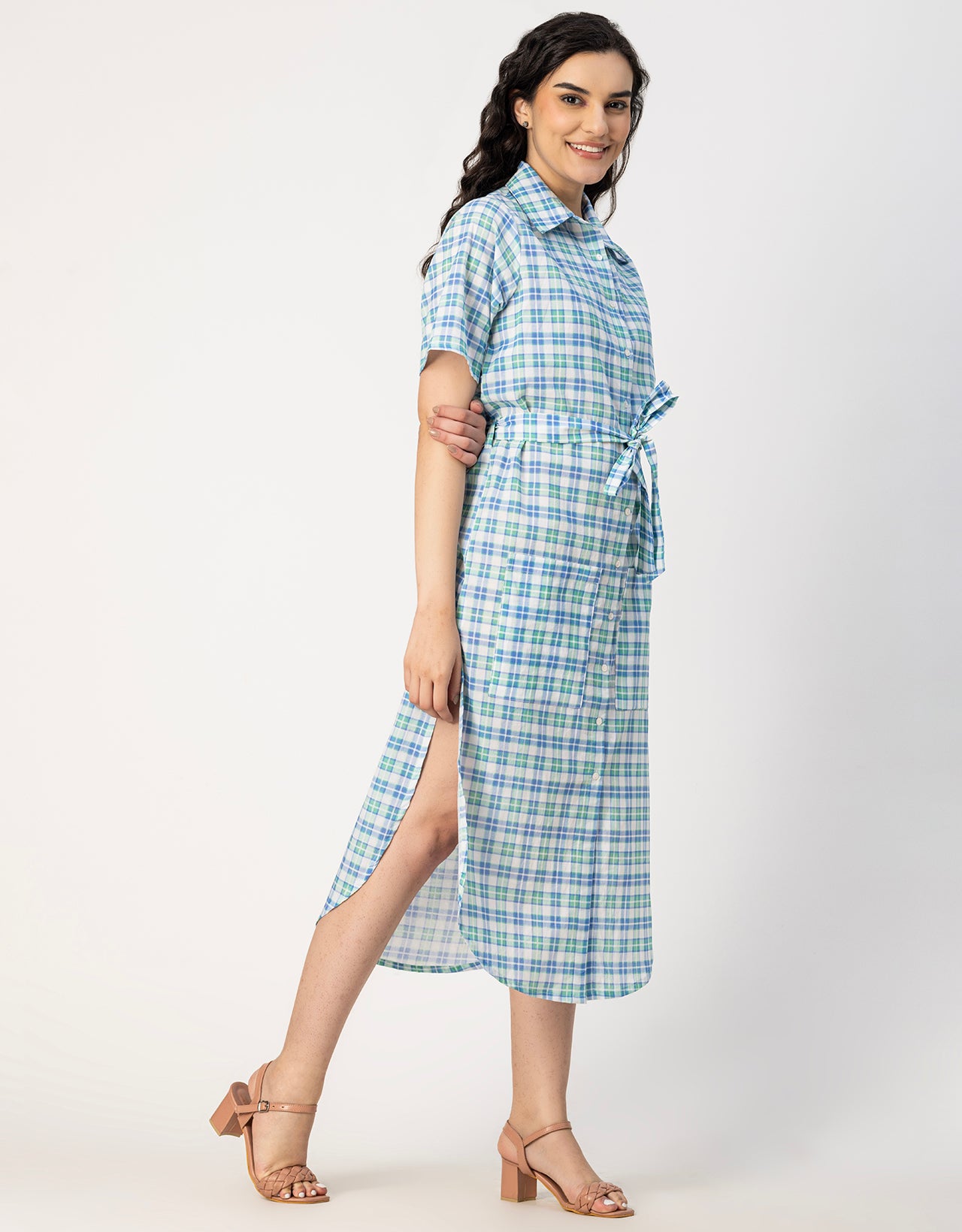 Short Sleeve Spread Collar Cotton Dress