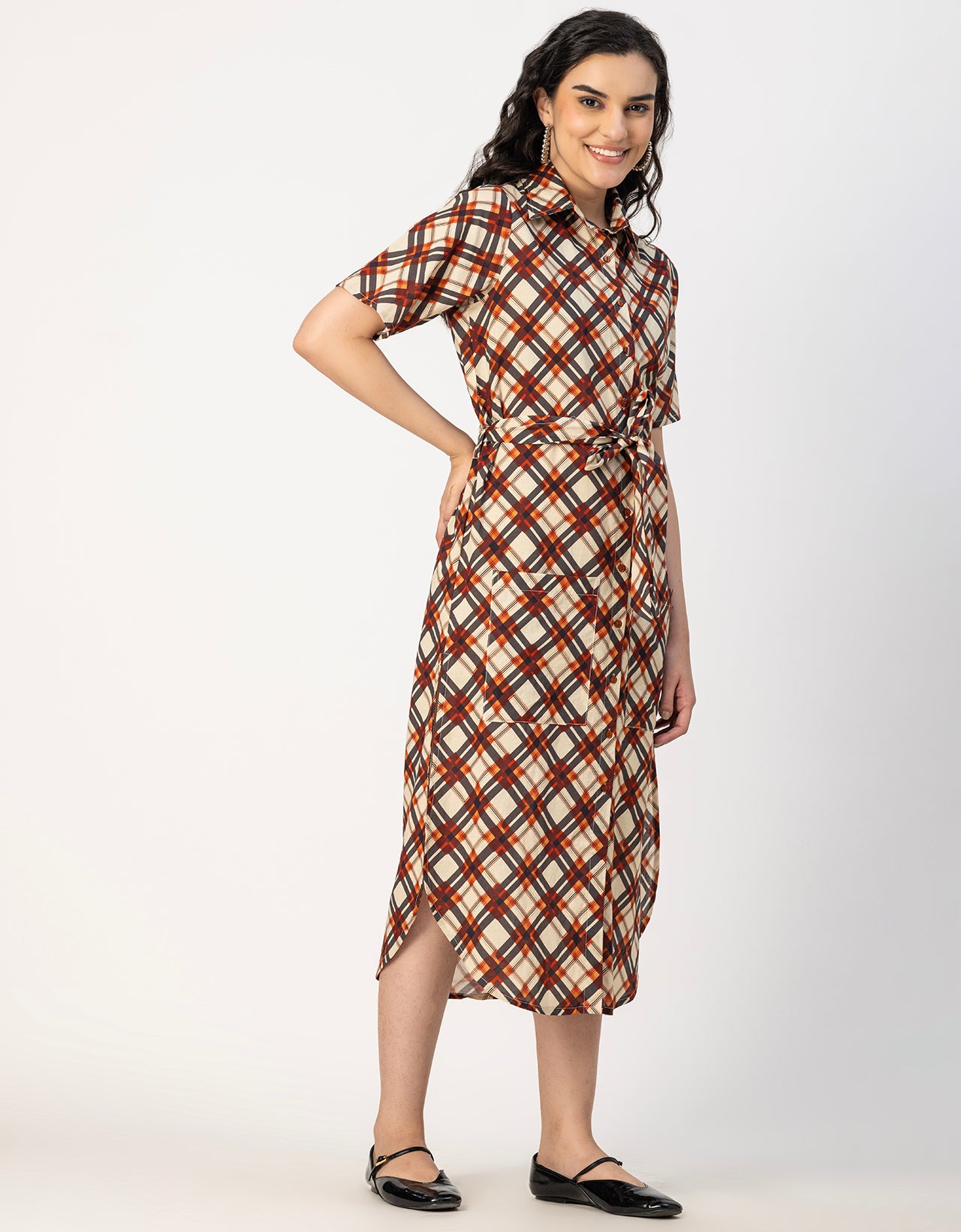 Short Sleeve Spread Collar Cotton Dress