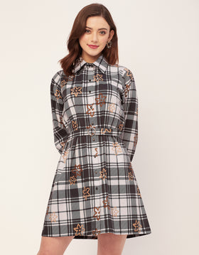 Bishop Sleeves Spread Collar Cotton Dress