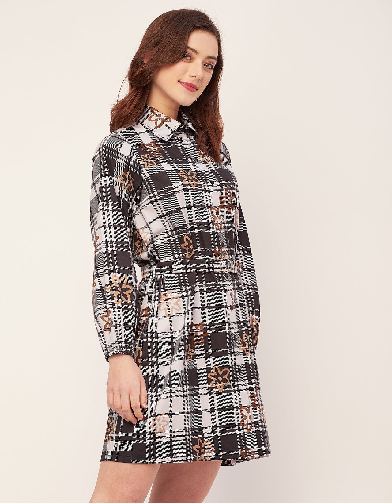 Bishop Sleeves Spread Collar Cotton Dress