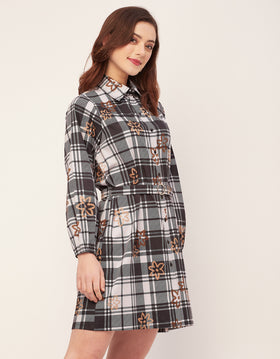 Bishop Sleeves Spread Collar Cotton Dress