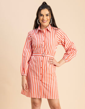 Bishop Sleeves Spread Collar Cotton Dress