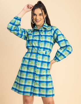 Bishop Sleeves Spread Collar Cotton Dress