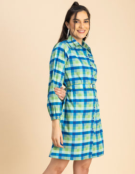 Bishop Sleeves Spread Collar Cotton Dress