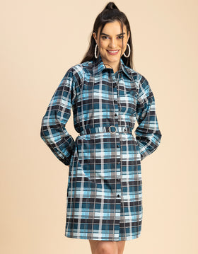 Bishop Sleeves Spread Collar Cotton Dress