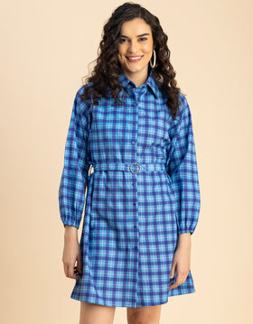 Bishop Sleeves Spread Collar Cotton Dress