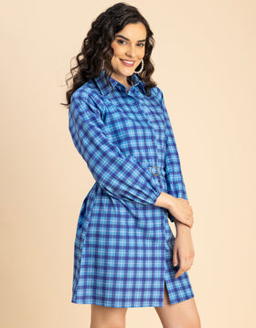 Bishop Sleeves Spread Collar Cotton Dress