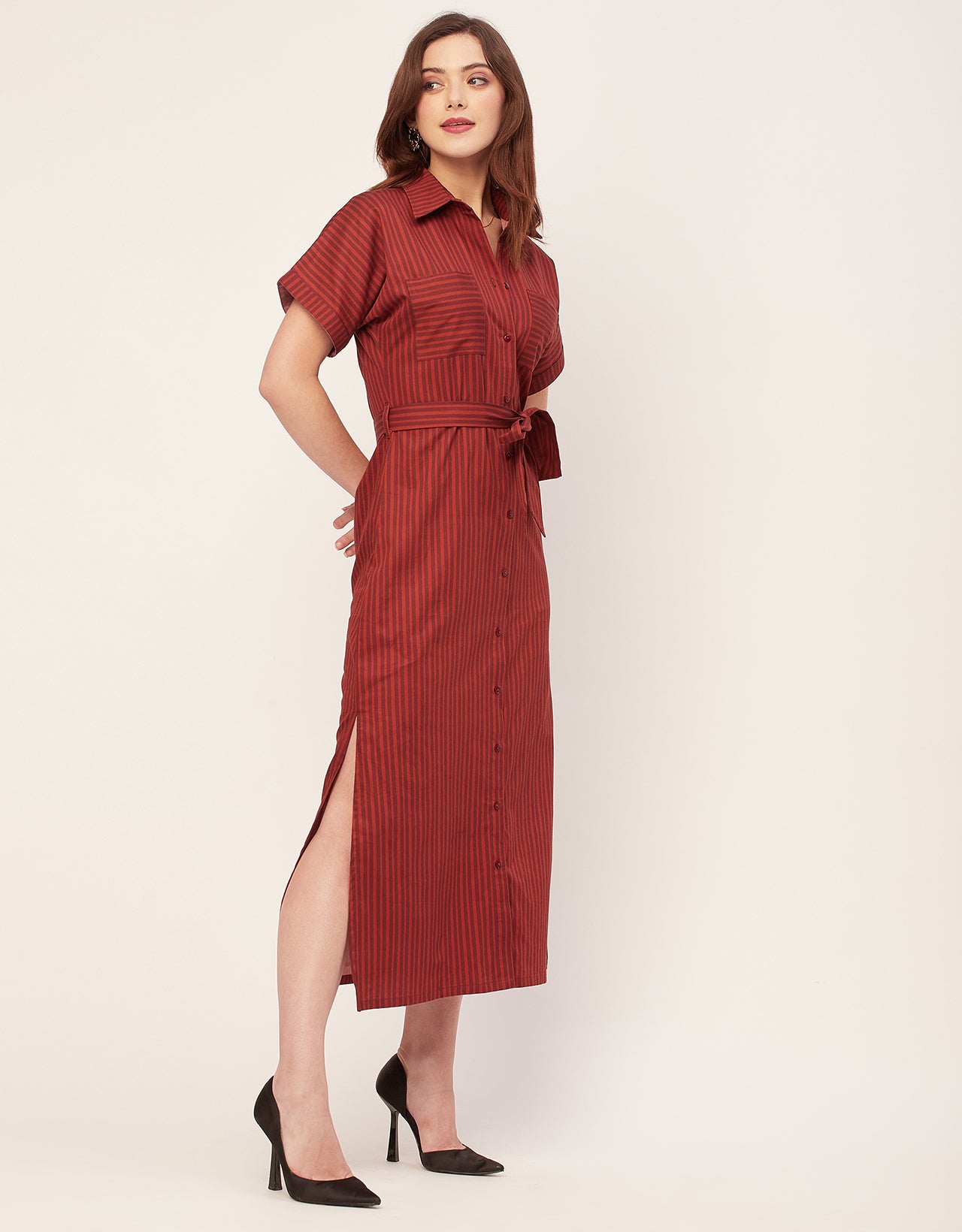 Short Sleeve Spread Collar Cotton Dress