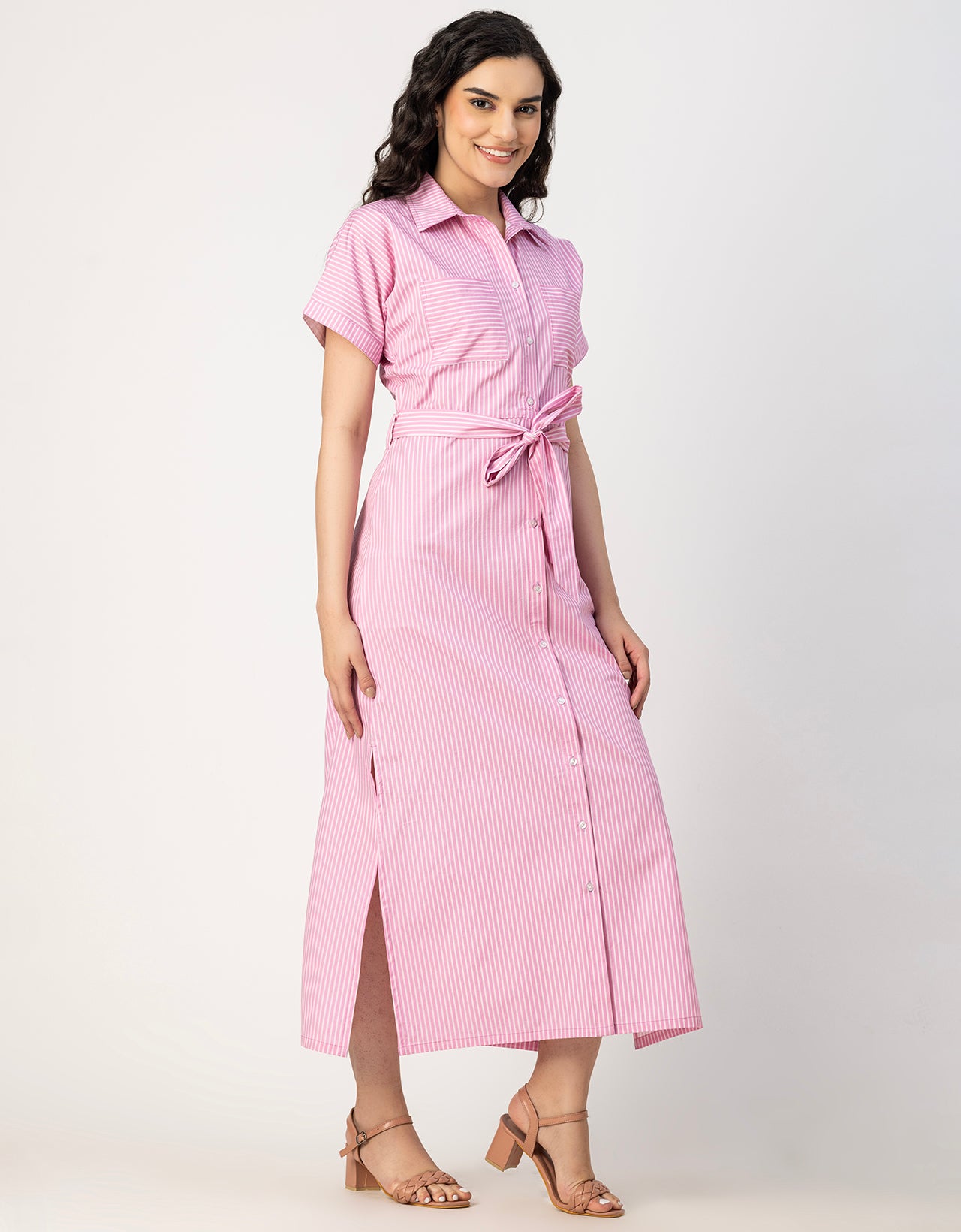 Short Sleeve Spread Collar Cotton Dress
