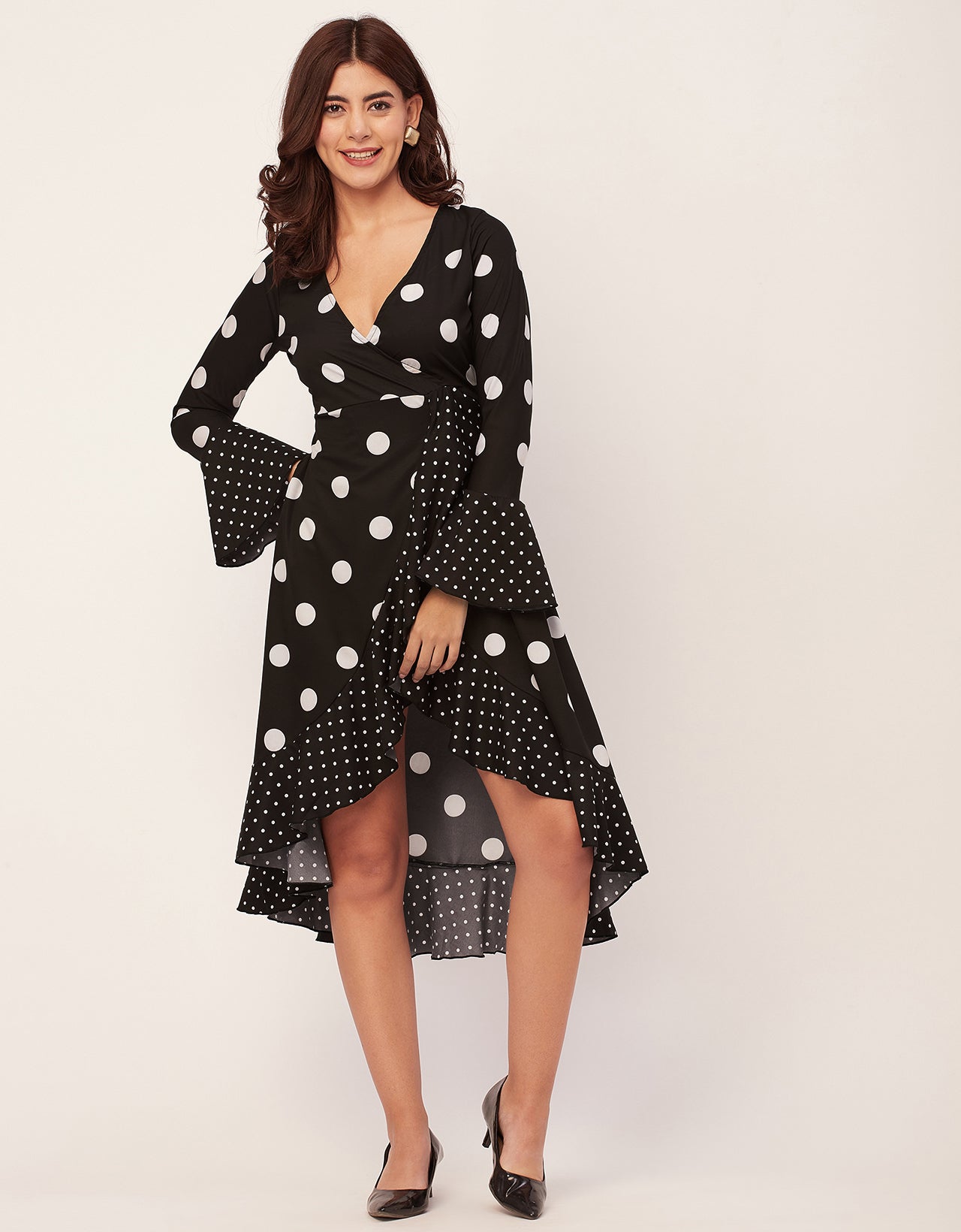 Elegant Printed Wrap Dress - Evening Party Wear