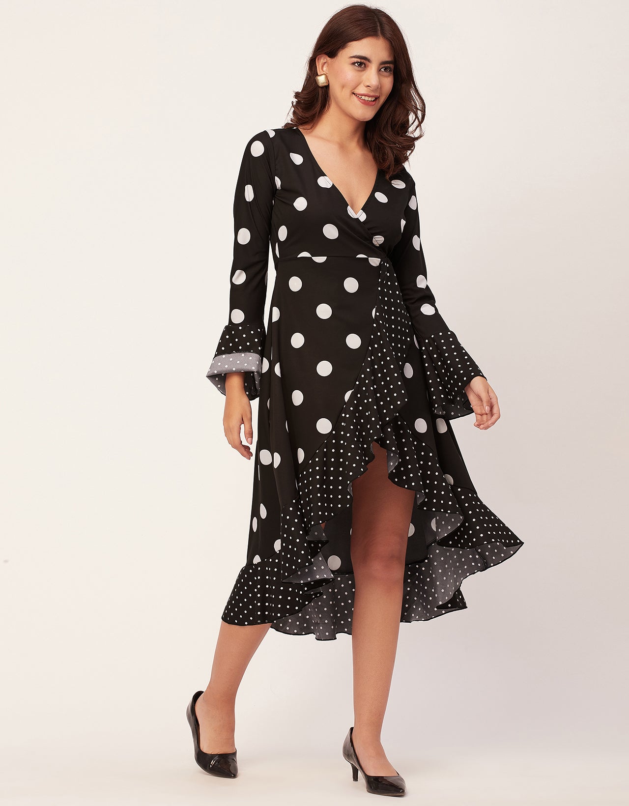 Elegant Printed Wrap Dress - Evening Party Wear