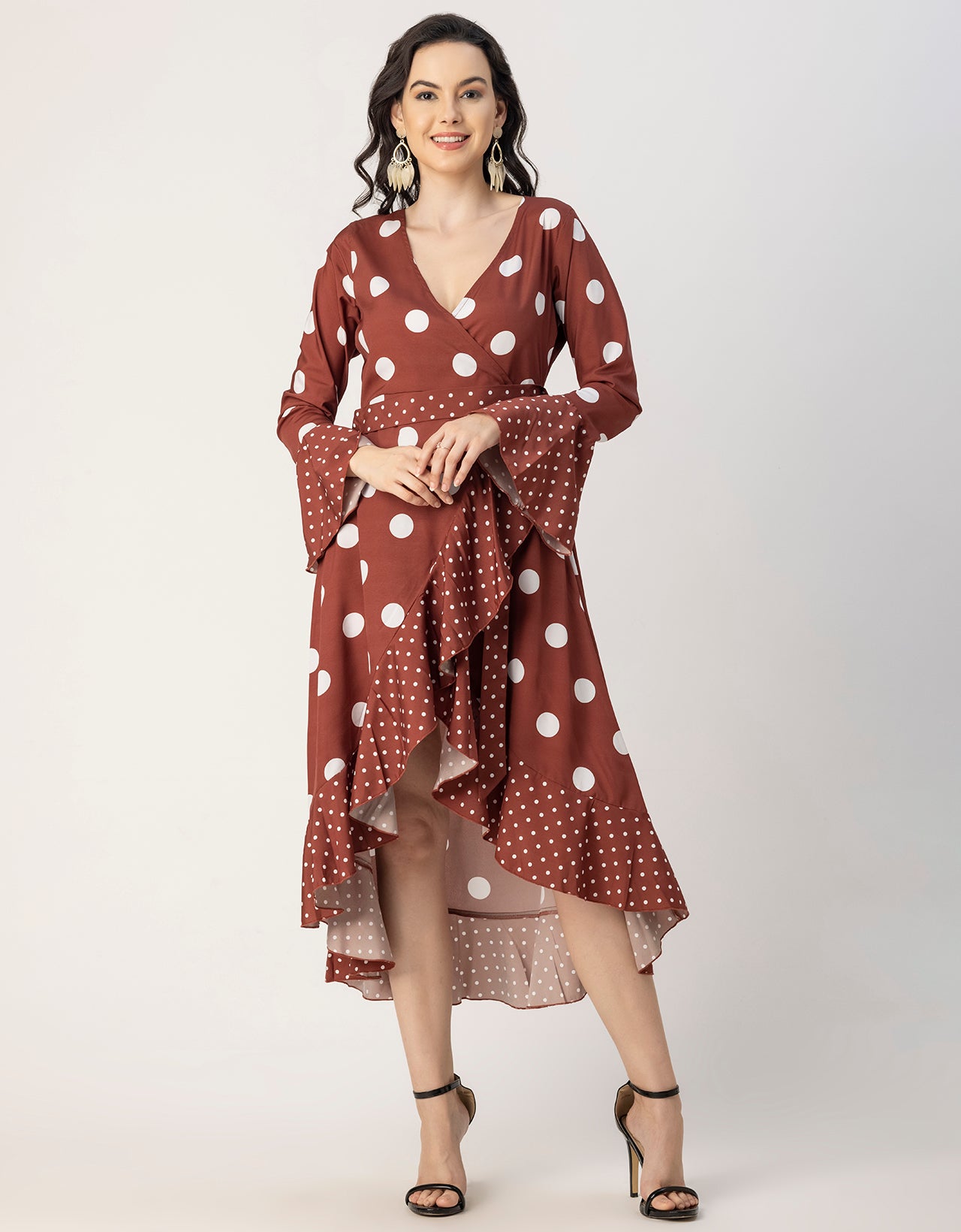 Elegant Printed Wrap Dress - Evening Party Wear