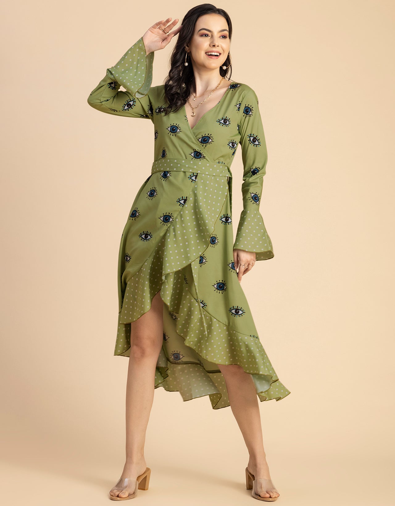 Elegant Printed Wrap Dress - Evening Party Wear