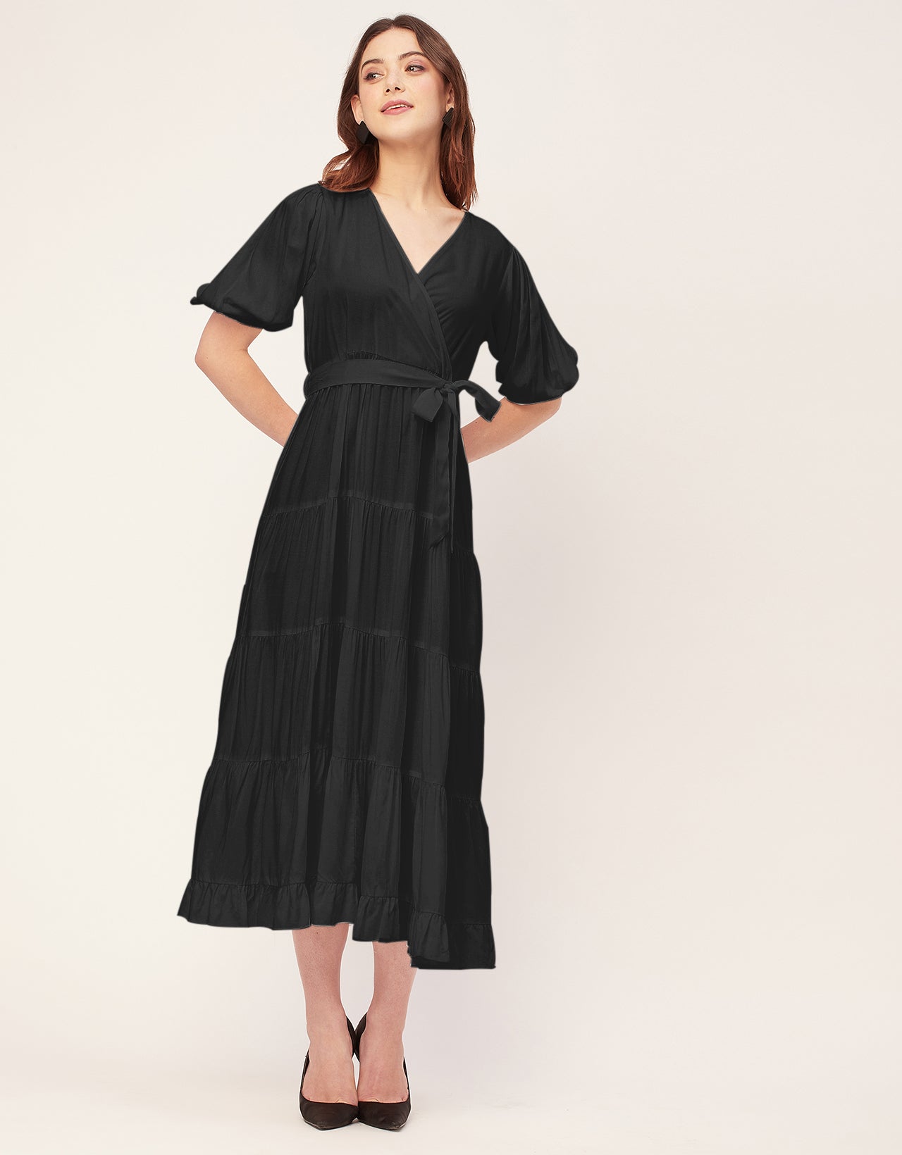 Short Sleeve V Neck Solid Rayon Dress