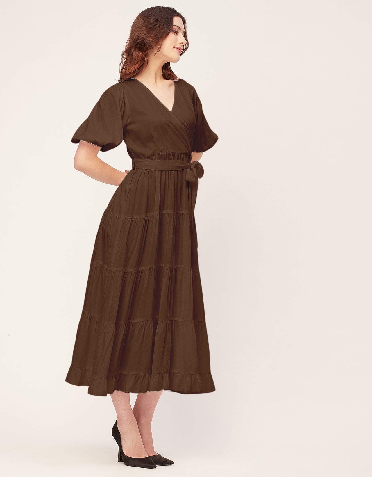 Short Sleeve V Neck Solid Rayon Dress