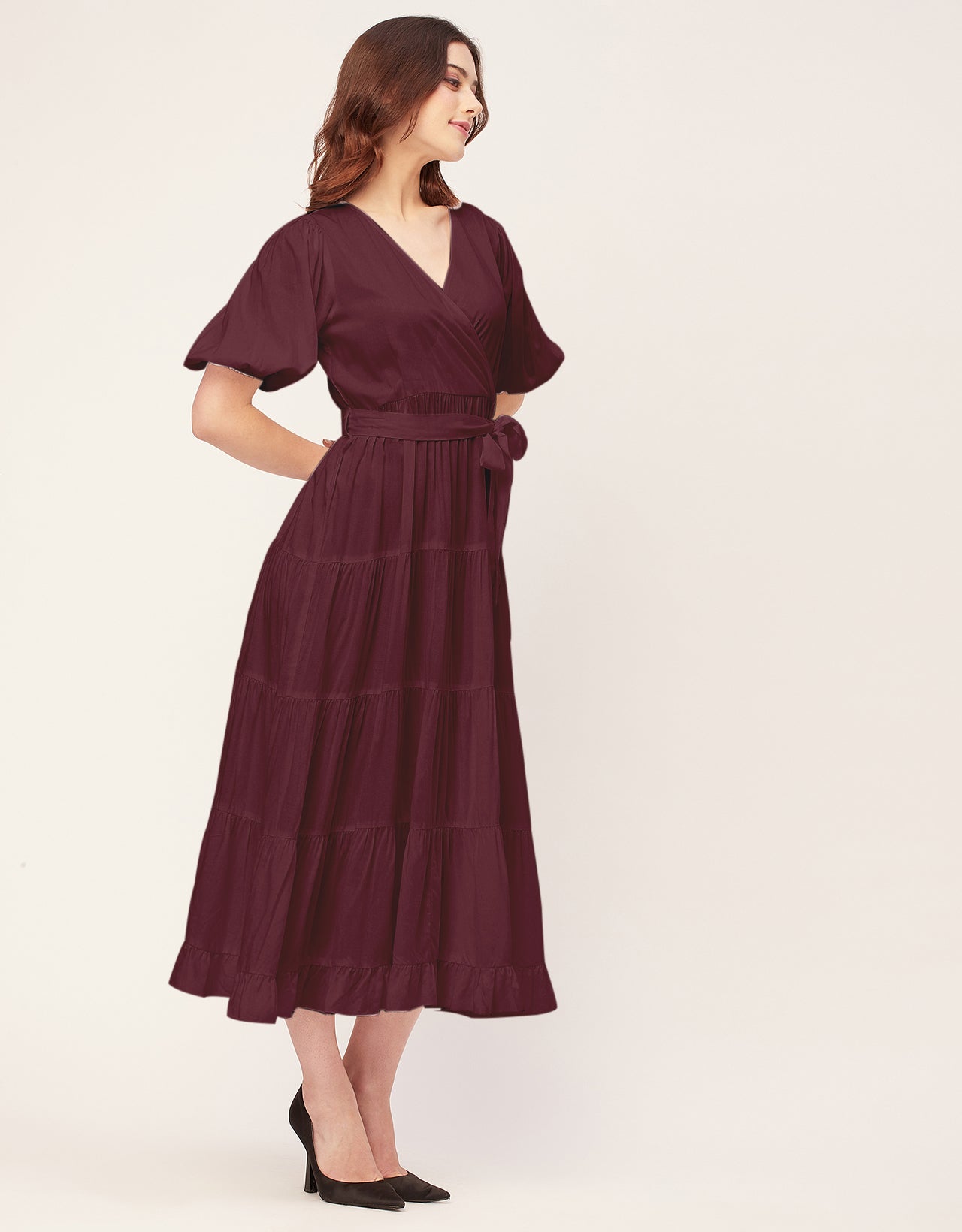 Short Sleeve V Neck Solid Rayon Dress