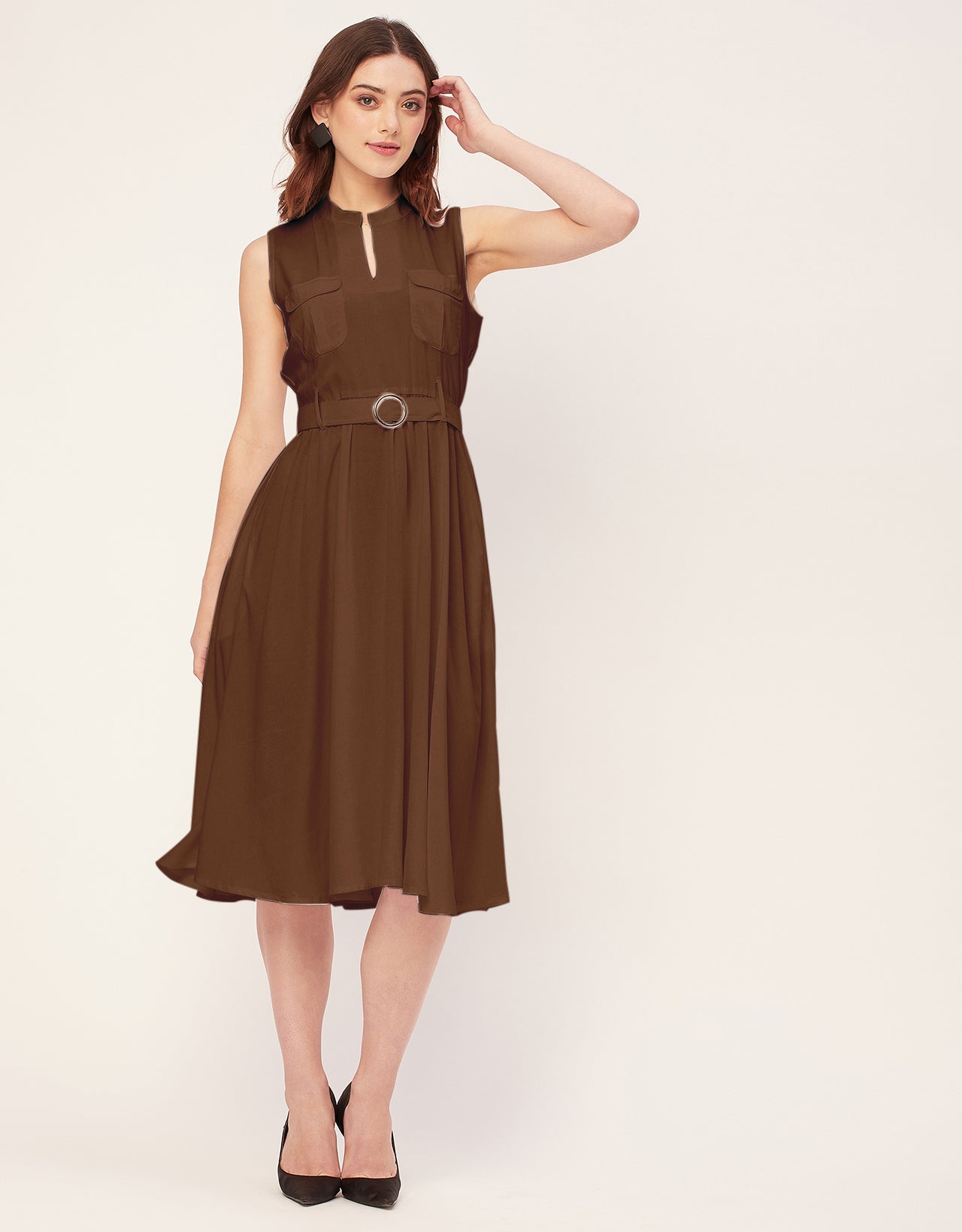 Sleeveless Mandarin Collar Rayon Dress