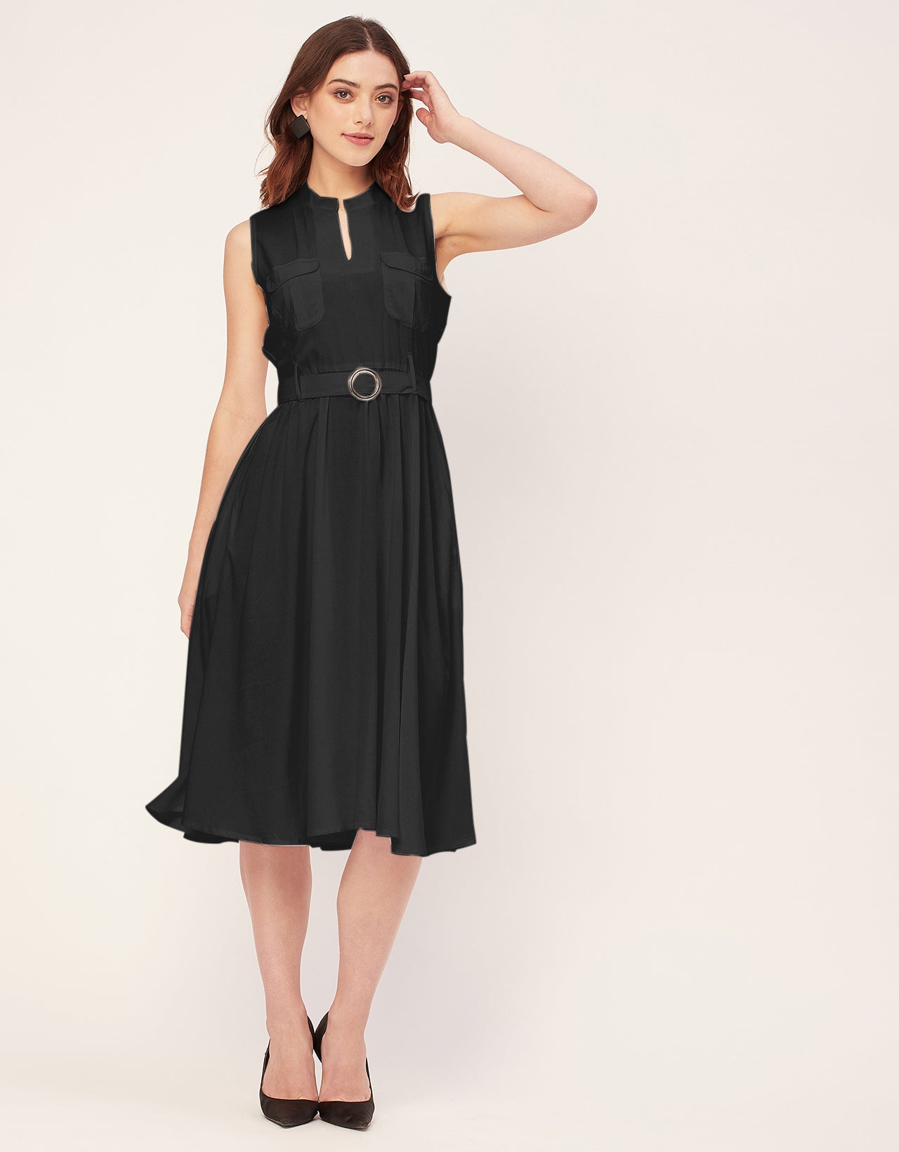 Sleeveless Mandarin Collar Rayon Dress