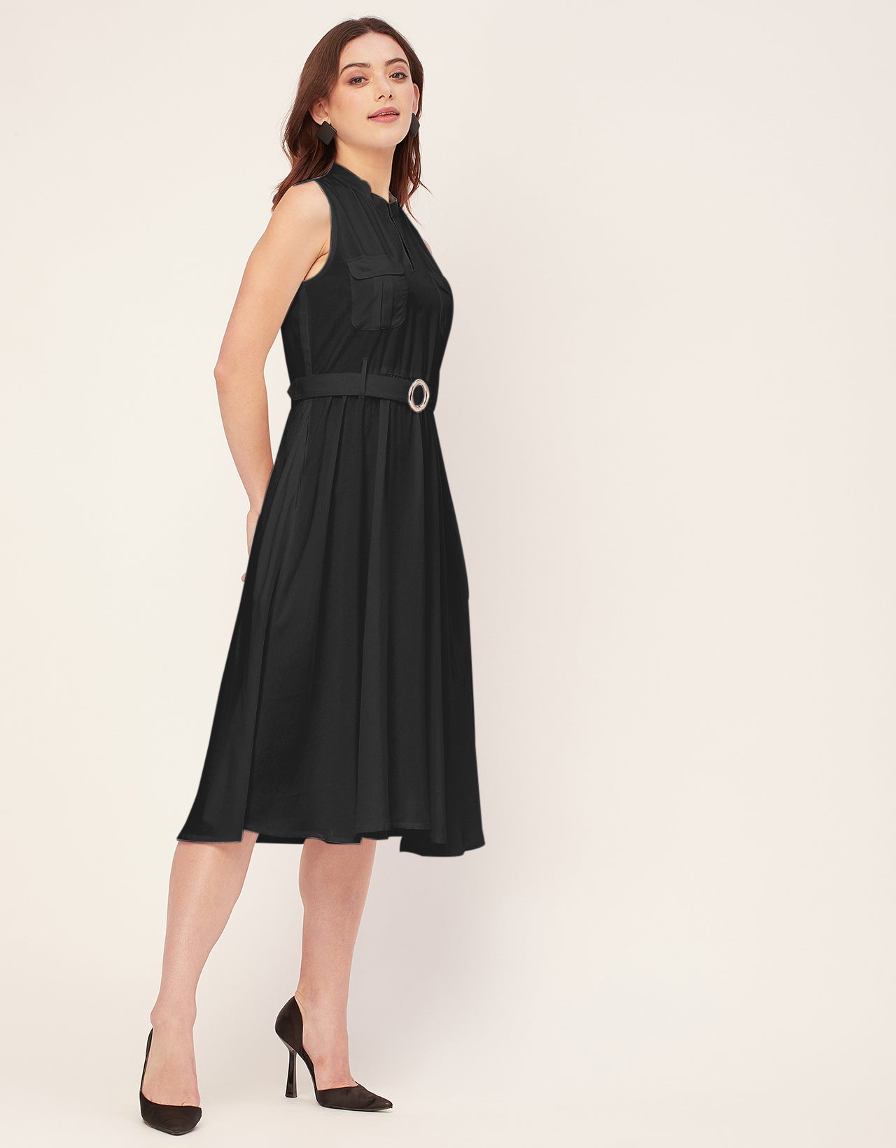 Sleeveless Mandarin Collar Rayon Dress