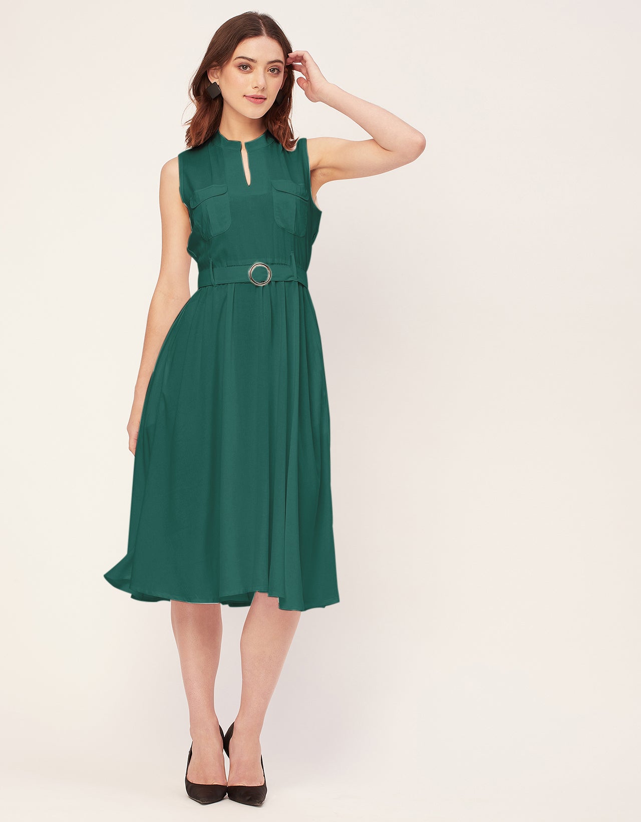 Sleeveless Mandarin Collar Rayon Dress