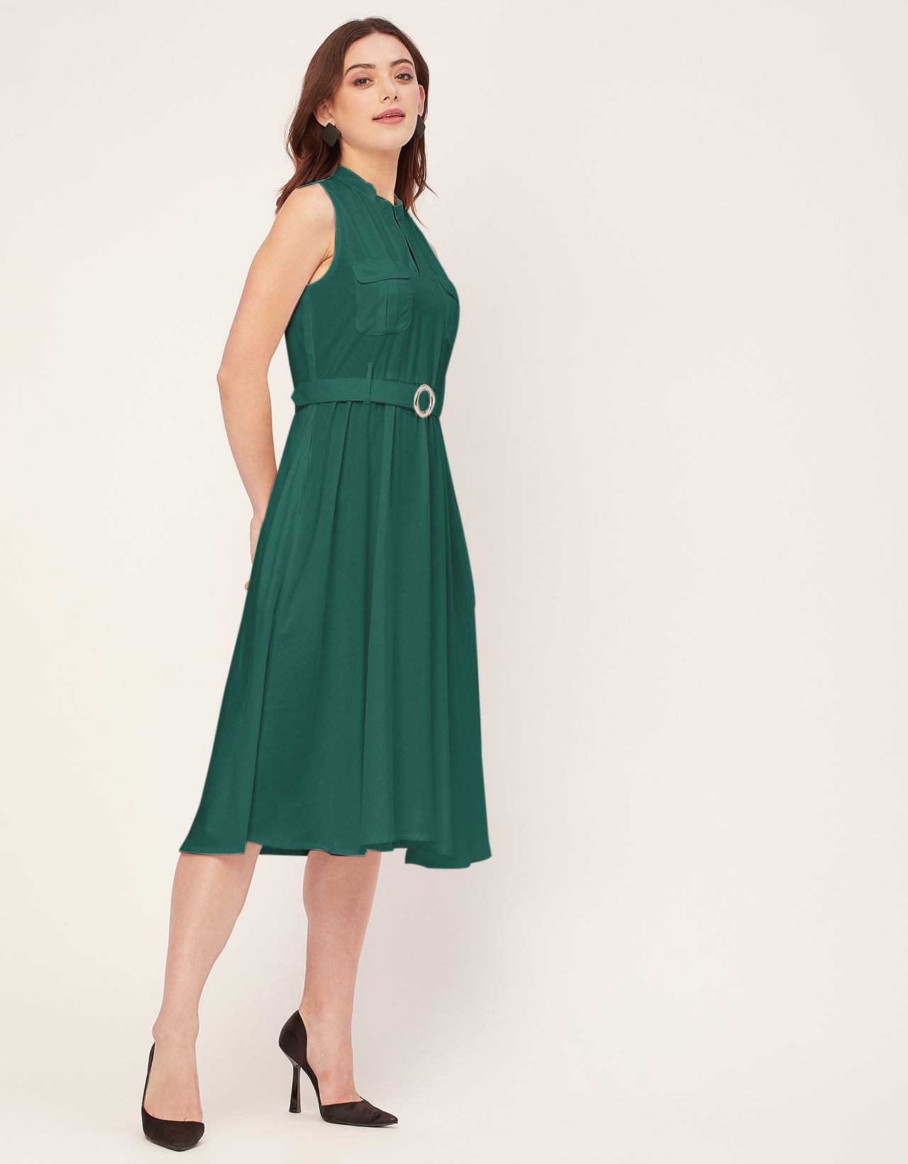 Sleeveless Mandarin Collar Rayon Dress