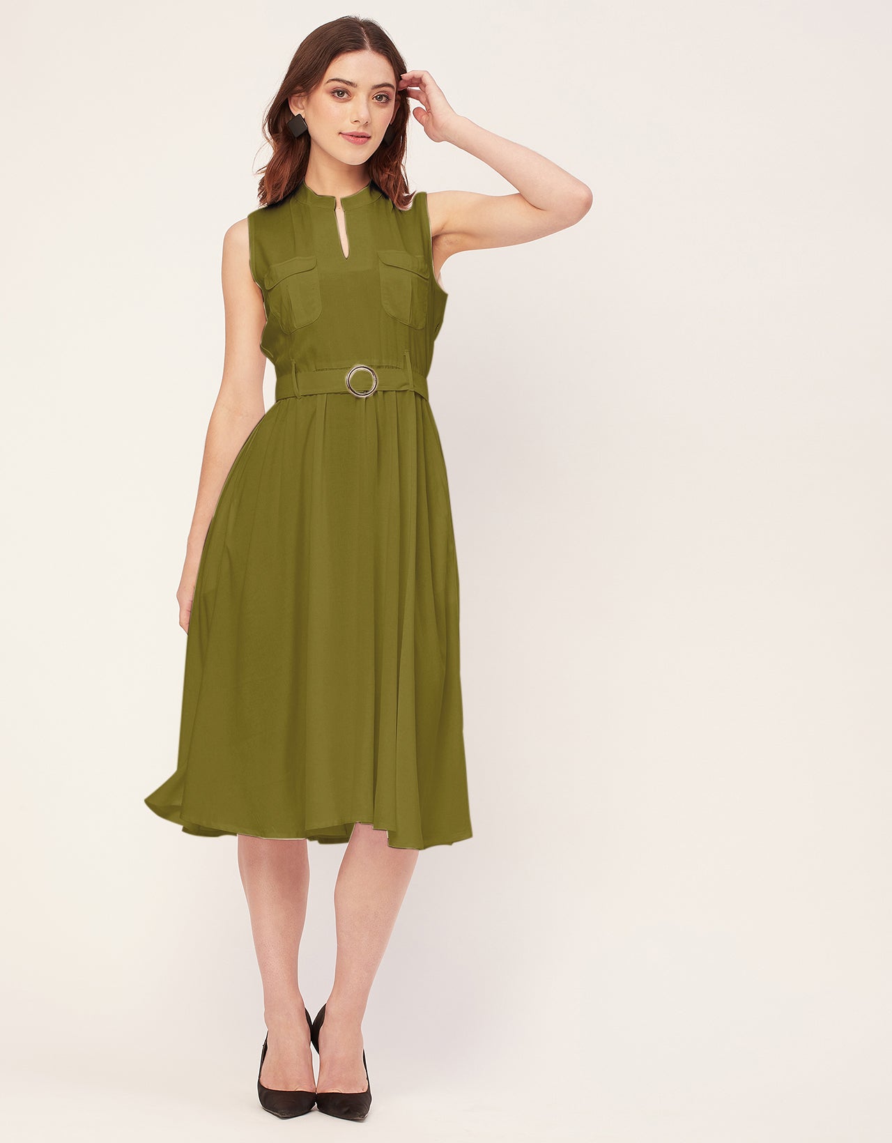 Sleeveless Mandarin Collar Rayon Dress