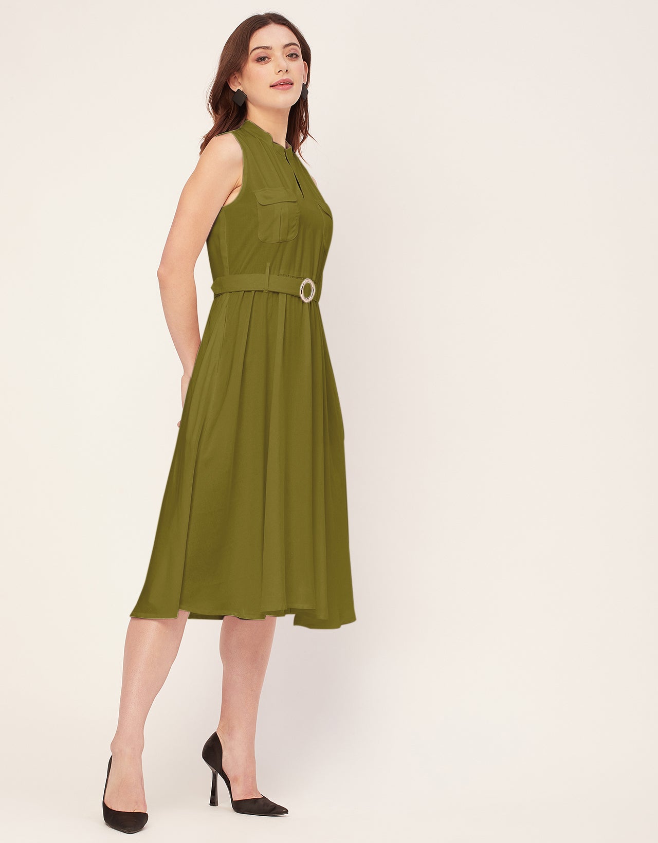 Sleeveless Mandarin Collar Rayon Dress