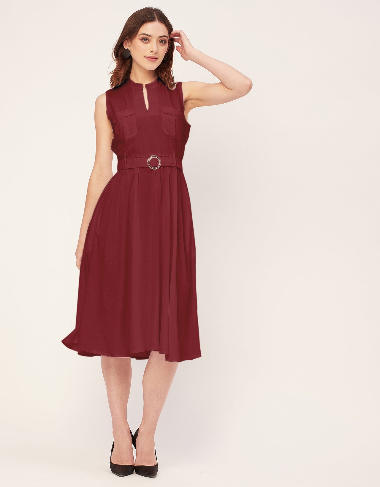 Sleeveless Mandarin Collar Rayon Dress