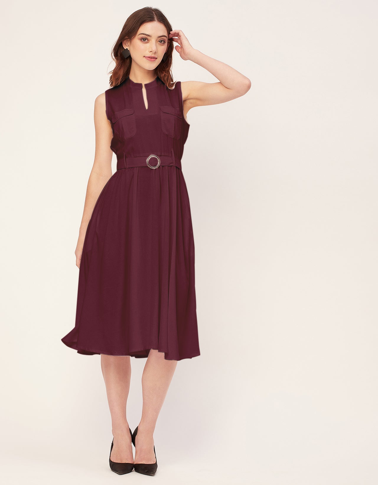 Sleeveless Mandarin Collar Rayon Dress