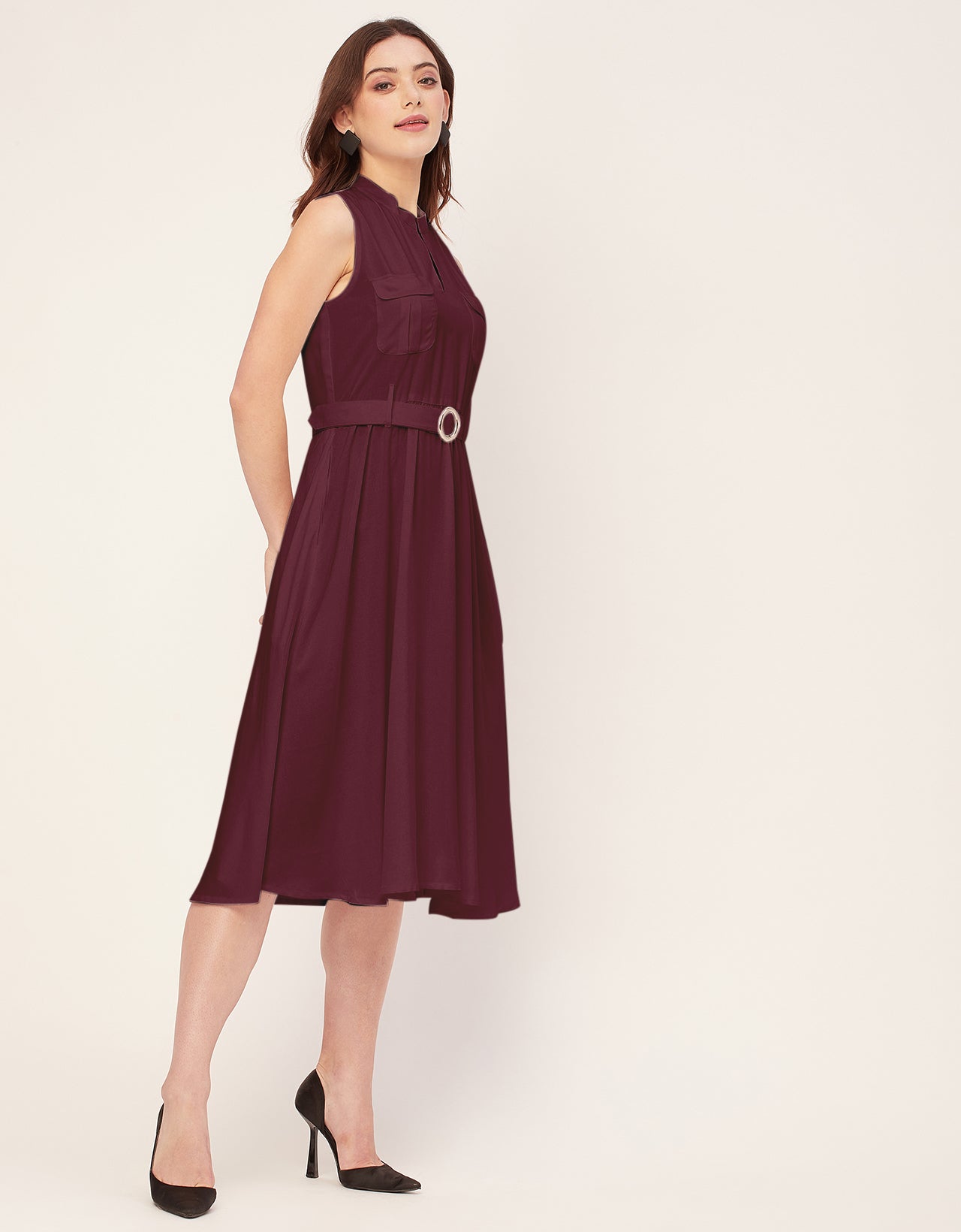 Sleeveless Mandarin Collar Rayon Dress