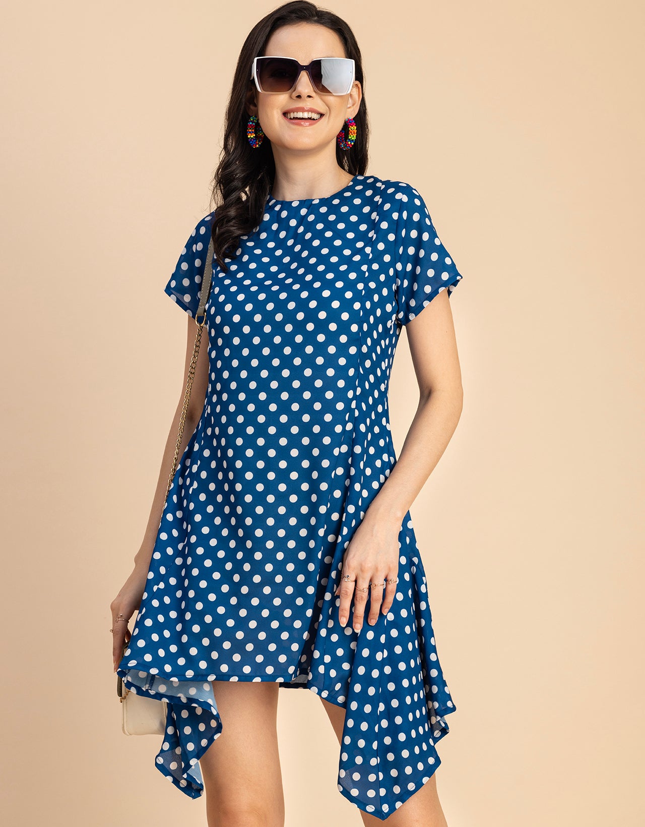 Stylish Printed Georgette Asymmetric Dress