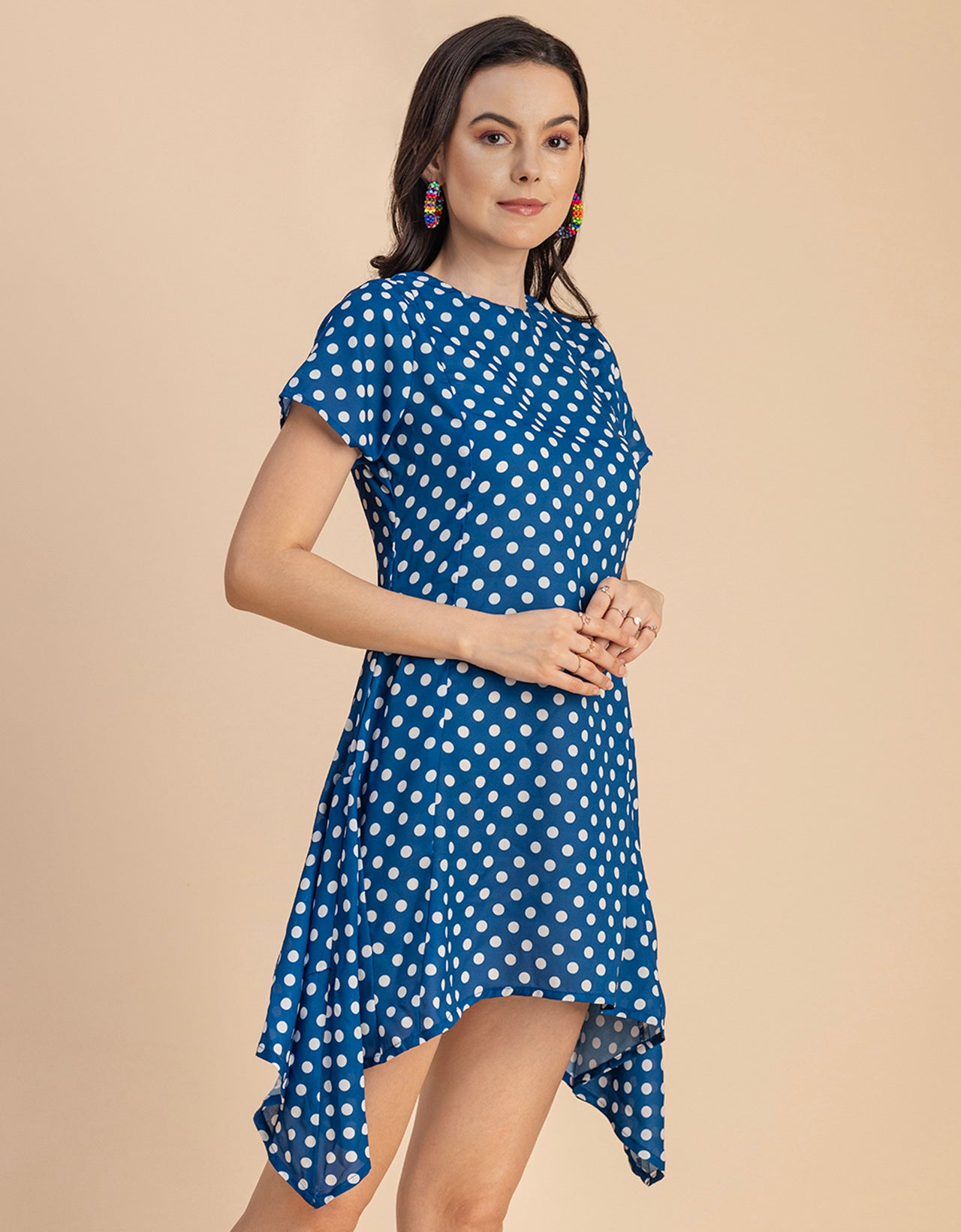 Stylish Printed Georgette Asymmetric Dress