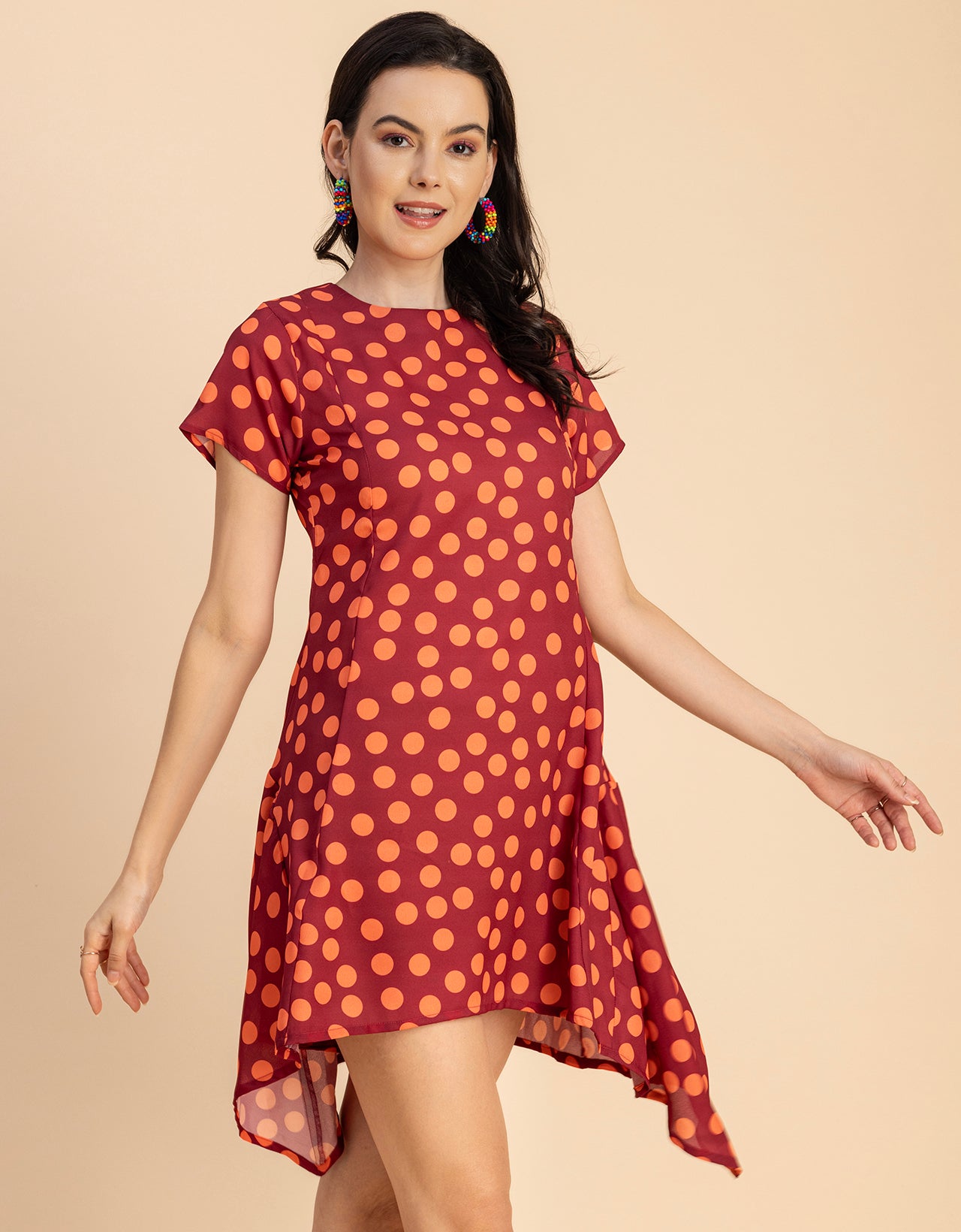 Stylish Printed Georgette Asymmetric Dress