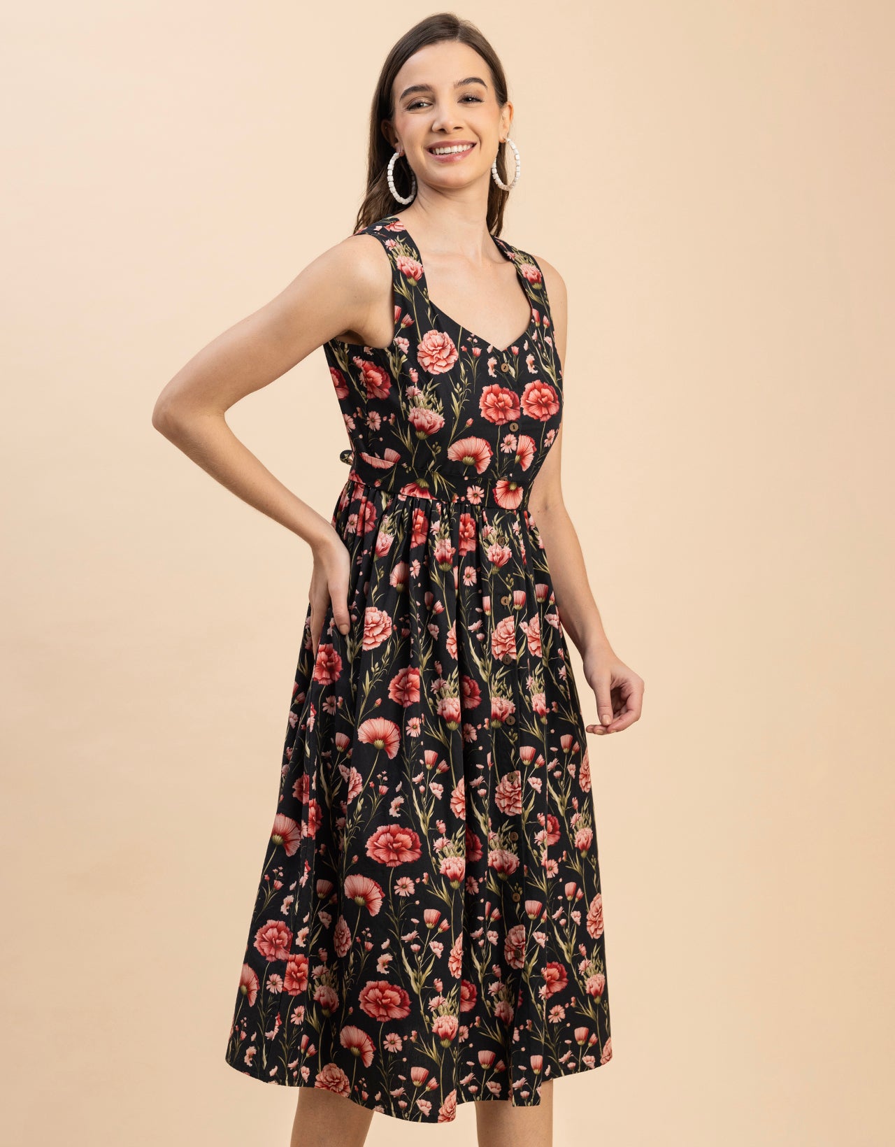 Sleeveless Sweetheart Neck Flared Cotton Dress