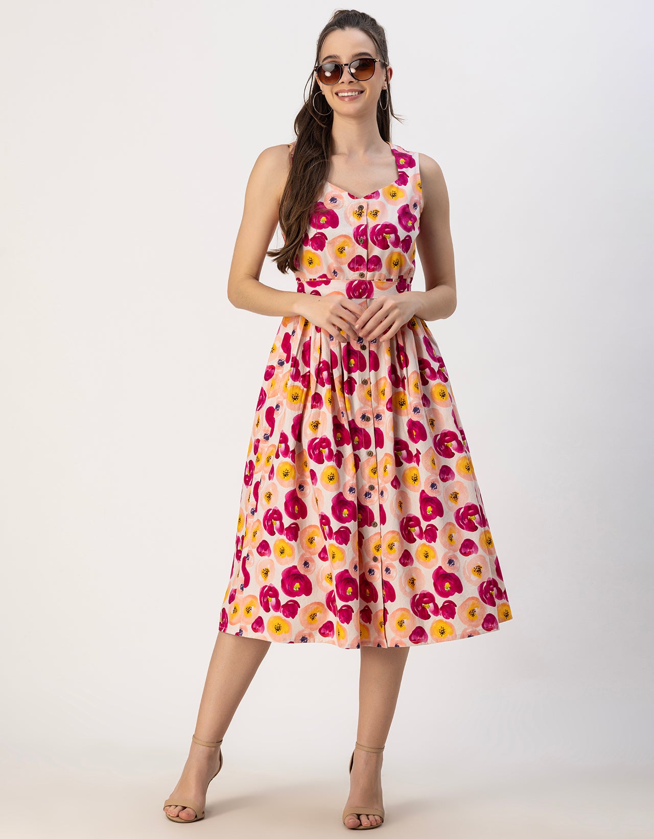 Sleeveless Sweetheart Neck Flared Cotton Dress