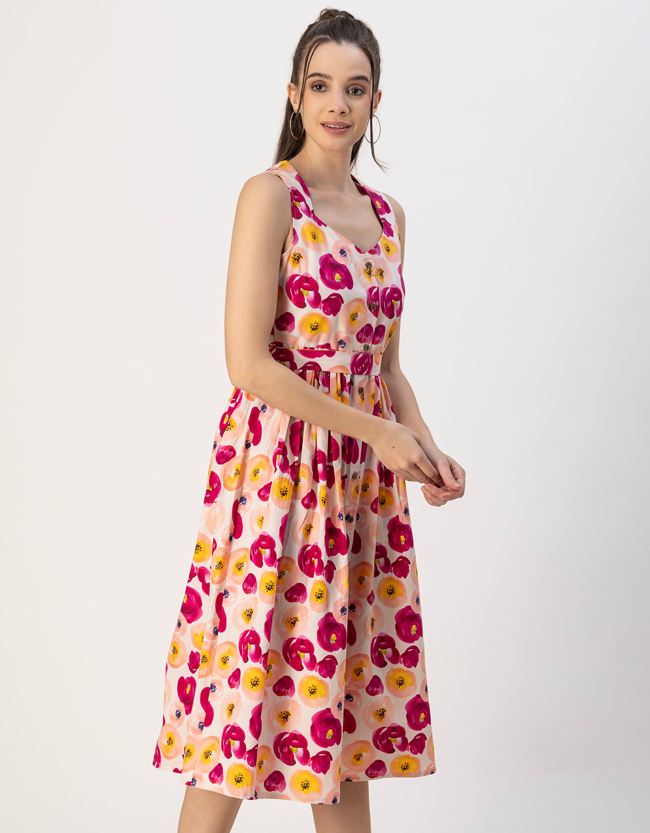 Sleeveless Sweetheart Neck Flared Cotton Dress